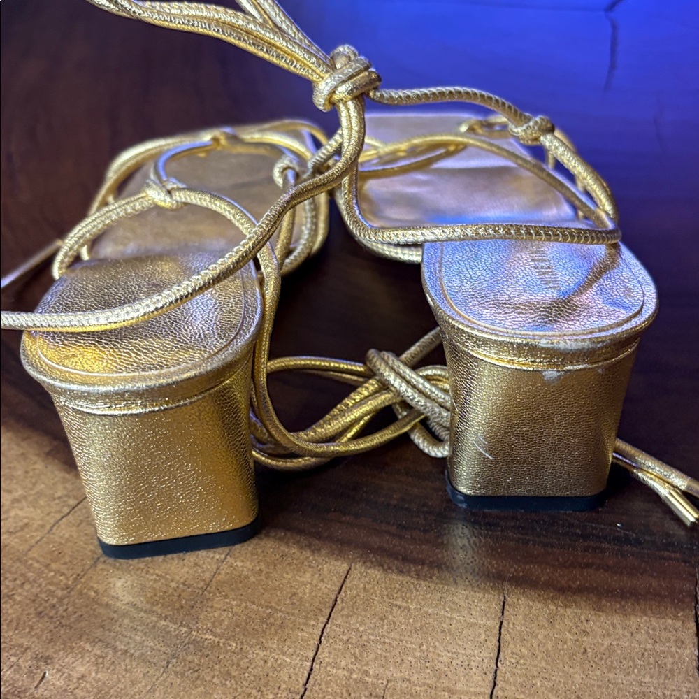 Anine Bing Graham Ankle Wrap Gold Sandals Size 38 - Picture 10 of 11